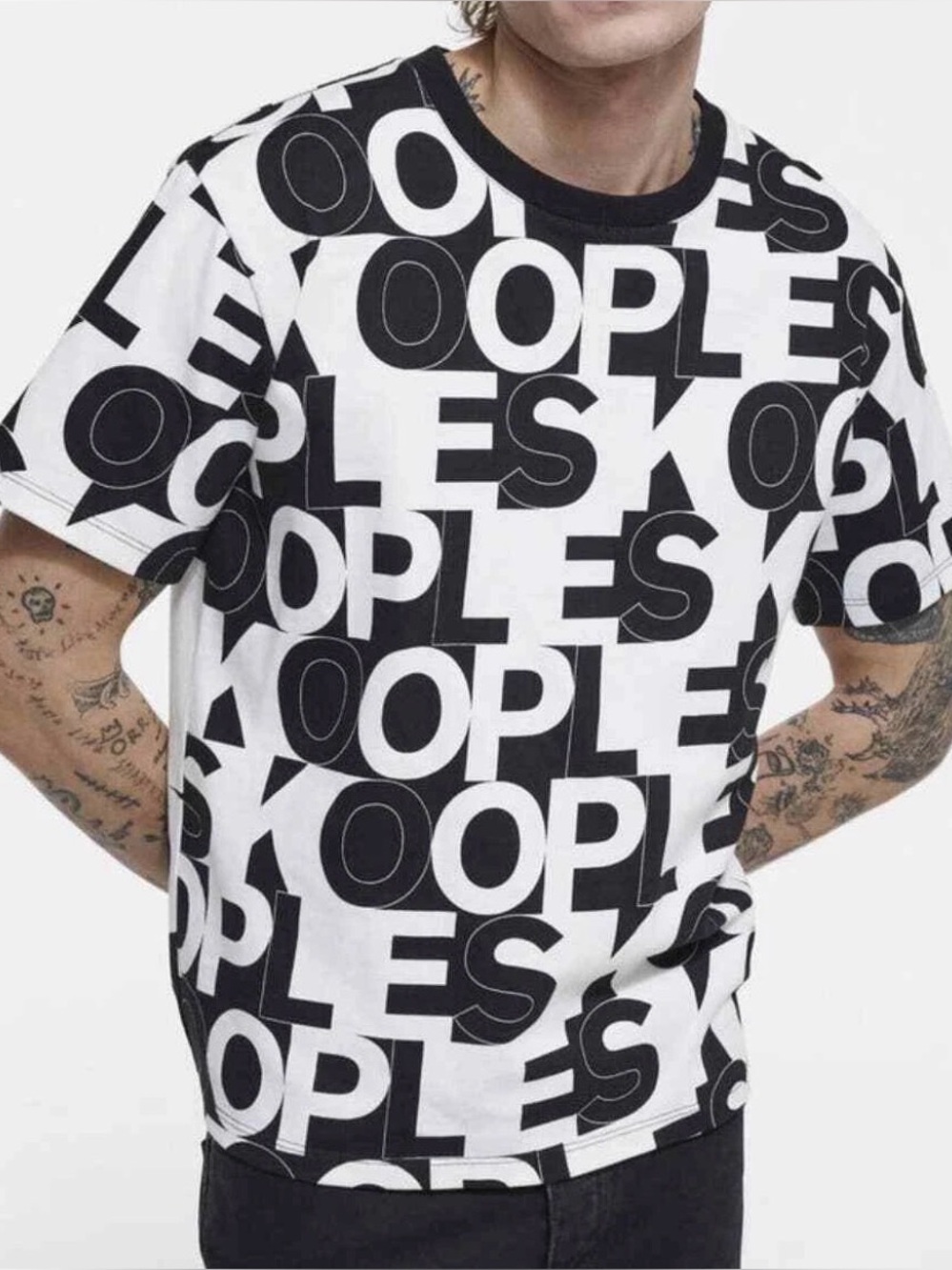 KOOPLES All Over Logo T-Shirt Men's White Black Print Size Medium $150